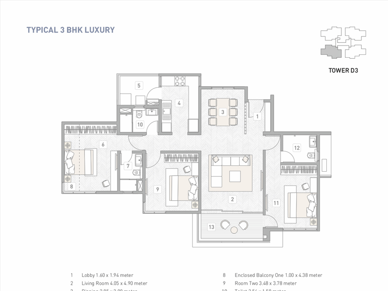 Floor plan of ANP Privado &mdash; photo gallery, images, brochure, amenities, cost sheet, price breakup, availability details, RERA number, RERA certificate, possession date, layout plan, logo, floor plan, master plan, and location map showcasing project highlights and features.